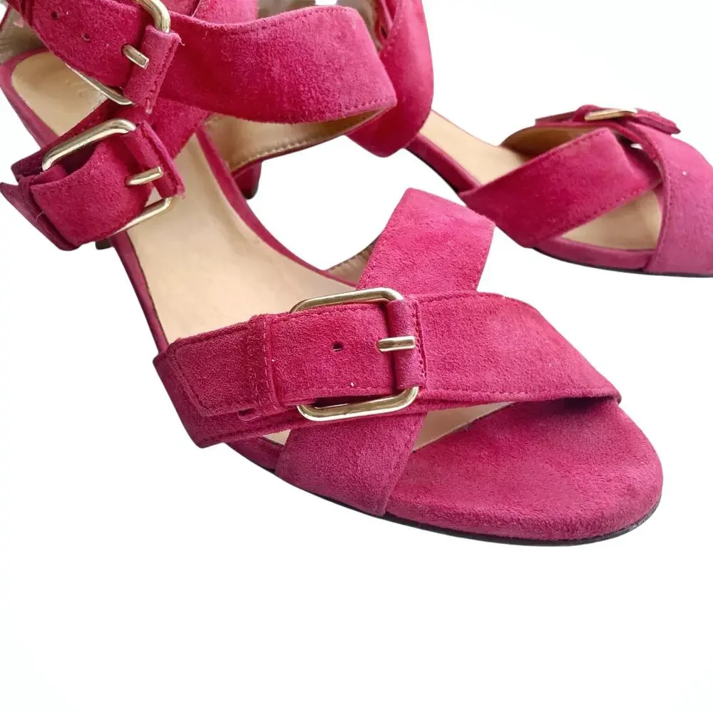 J.Crew Vintage Y2K Fuchsia Suede Made in Italy Ankle Strap Cone Heel Sandals